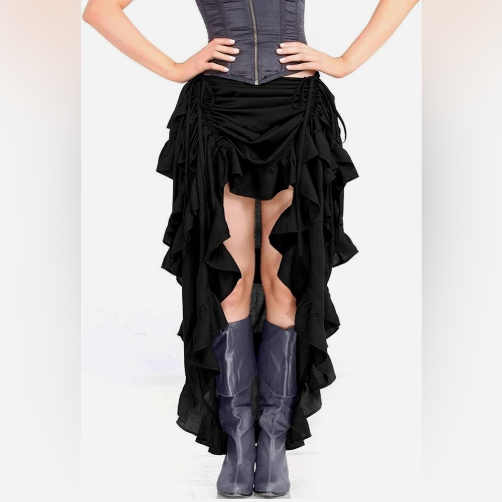 Women’s Steampunk Victorian Pirate Cosplay High-Low Costume Skirt - Black - 2XL